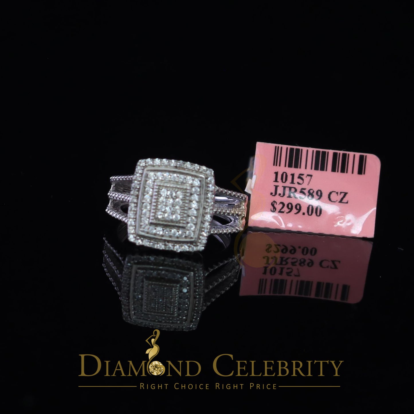 DiamondCelebritees 0.75CT Cubic Zirconia Sterling White Silver Round Engagement Women's Ring Size 7