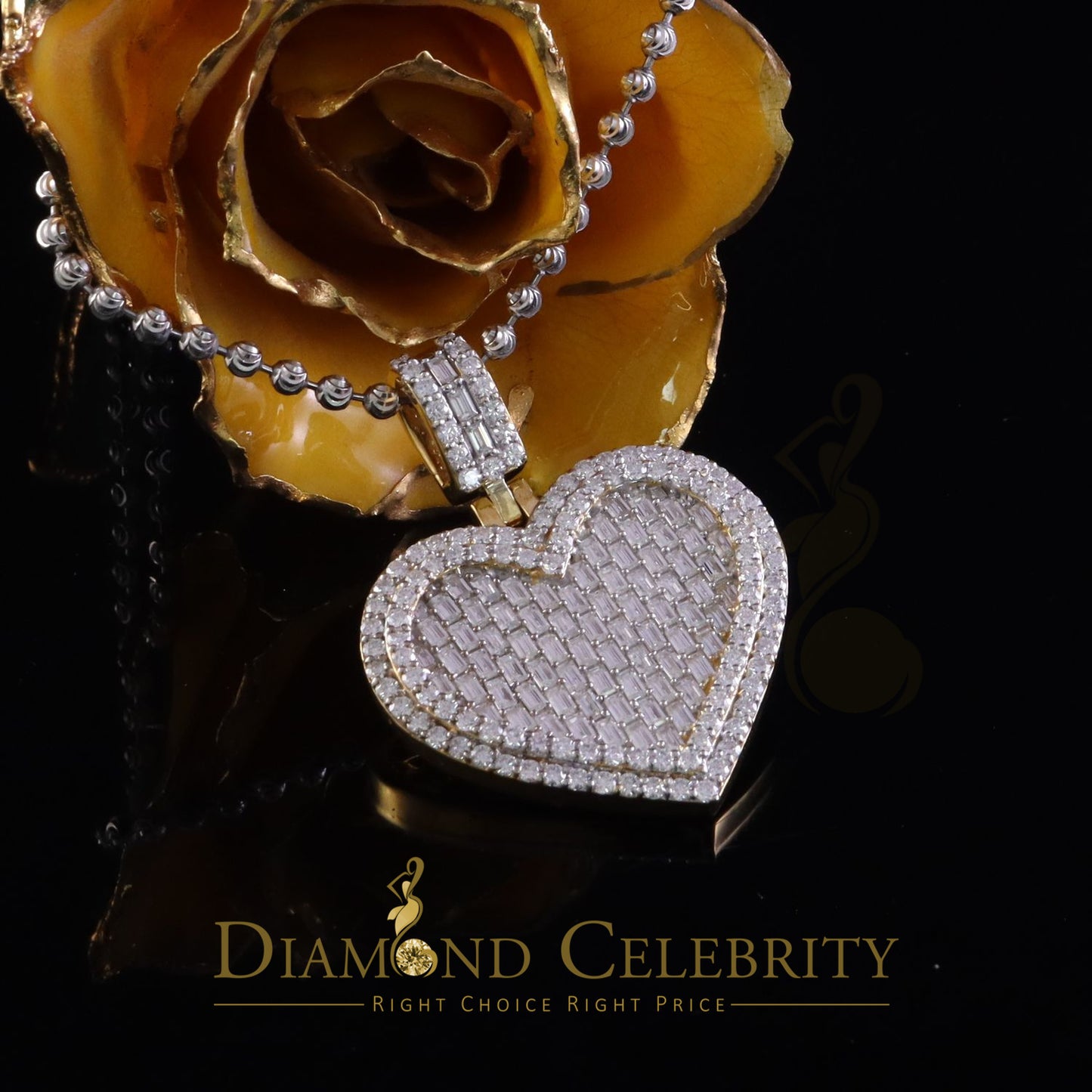 Diamondcelebritees Baguette Heart Pendant for Women's 7.50ct VVS D Clr Moissanite 925Yellow Silver