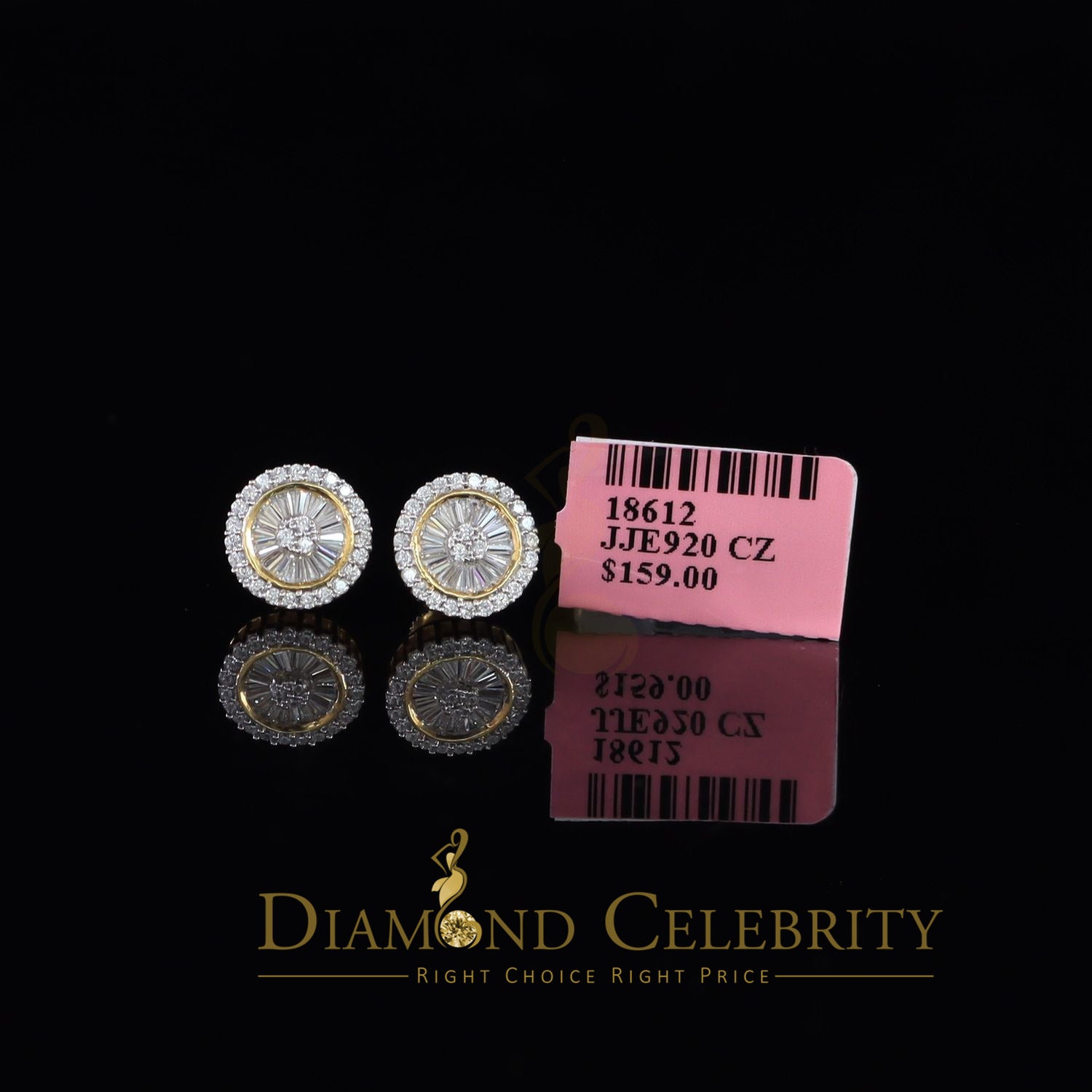 DiamondCelebritees  0.52ct Cubic Zirconia 925 Yellow Silver Women's & Men's Hip Hop Round Earrings