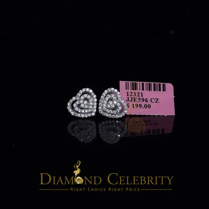 DiamondCelebritees  1.07ct Cubic Zirconia 925 White Sterling Silver Women's Hip Hop Heart Earrings