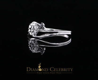 DiamondCelebritees Real 10kt White Gold Real 0.33CT Diamond Floral Shape Black Stone Ring size 7