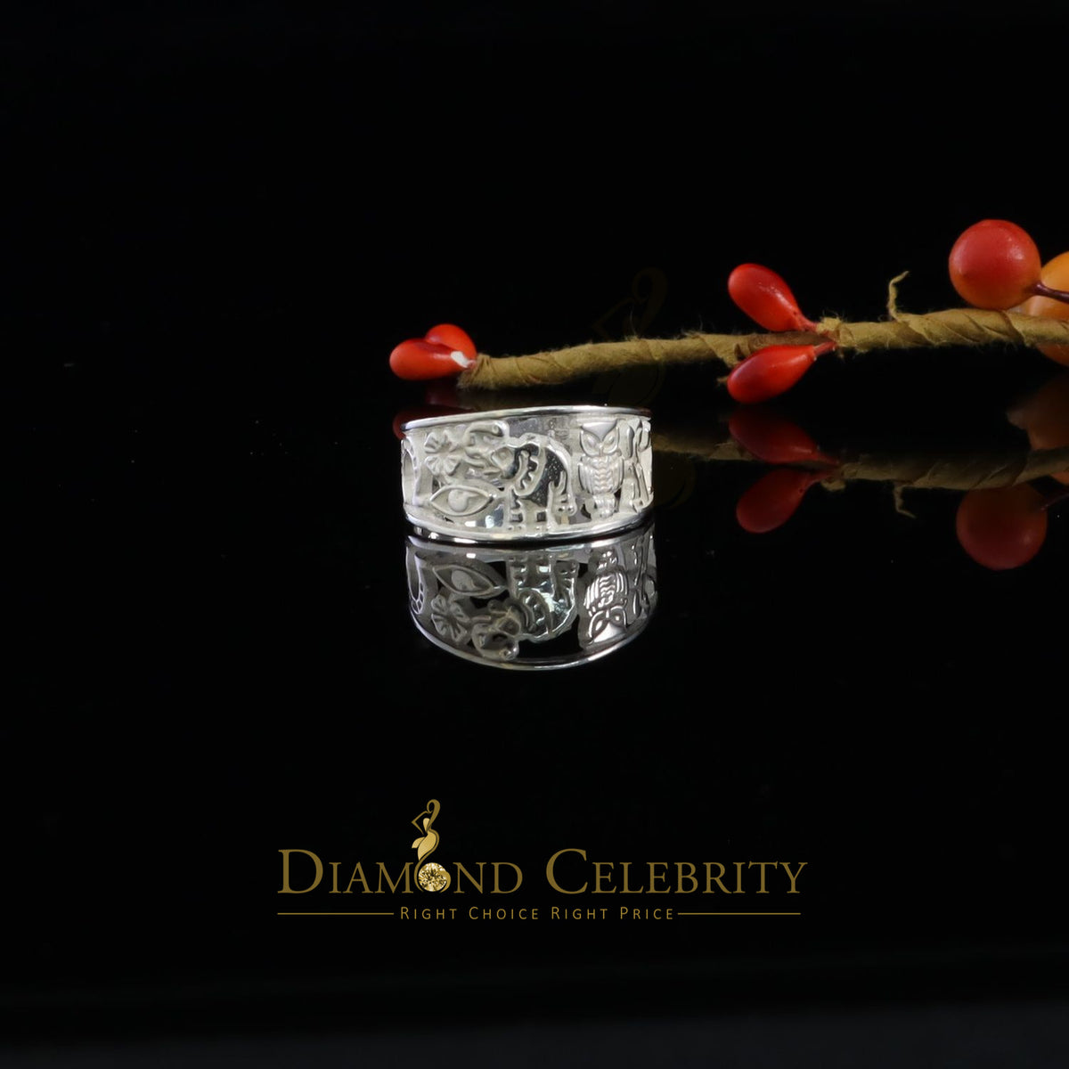 DiamondCelebritees Religious White 925 Sterling Silver Open Lucky Symbol Band Women's Ring SZ 7