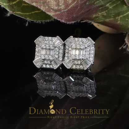Diamondcelebritees 925 White Silver 1.25ct VVS 'D' Moissanite Rectangle Stud Earring Men's/Womens