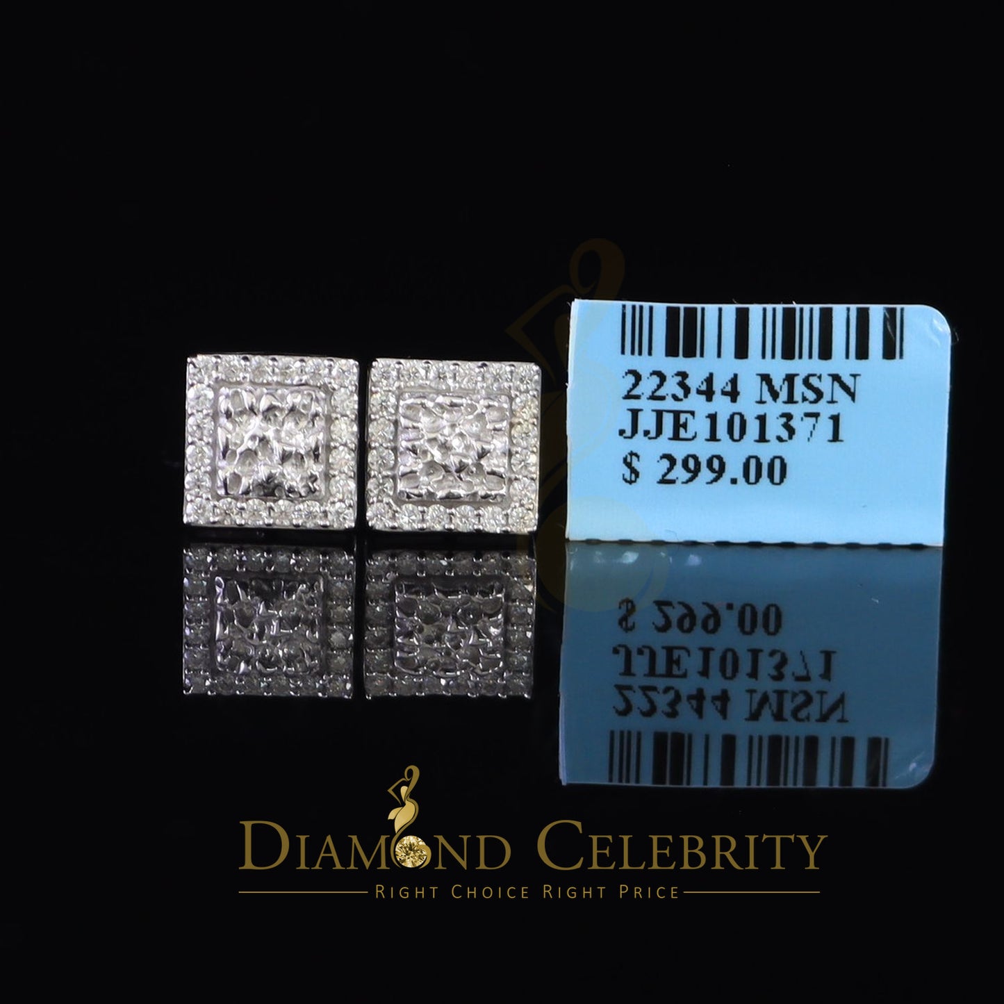 Diamondcelebritees 1.00ct Moissanite White 925 Sterling Silver Women's Square Shape Nugget Earrings