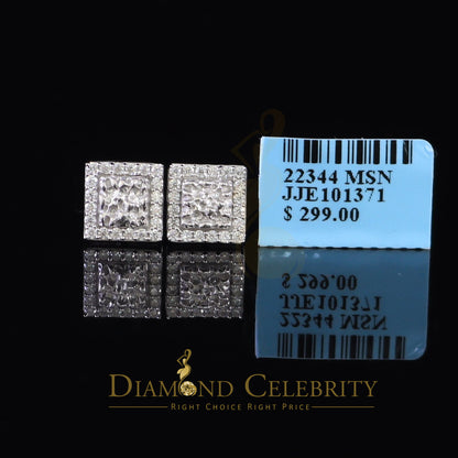Diamondcelebritees 1.00ct Moissanite White 925 Sterling Silver Women's Square Shape Nugget Earrings