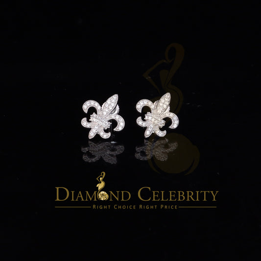 DiamondCelebritees  Fleur de Lis White Silver Screw Back 0.62ct Cubic Zirconia Women Stud Earrings