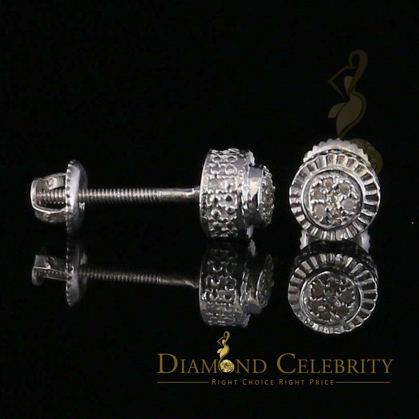 DiamondCelebritees 925 Sterling Silver 0.05ct Diamond For Women's/ Men's White Stud Round Earrings
