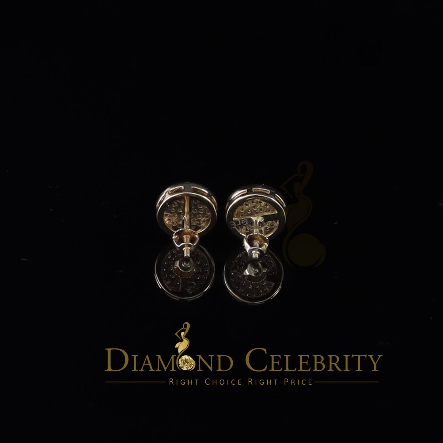 DiamondCelebritees  0.78ct Cubic Zirconia 925 Yellow Silver Women's & Men's Hip Hop Round Earrings