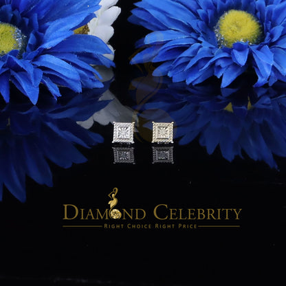 DiamondCelebritees 0.10ct Diamond Stud Squre Earrings For Women White 925 Sterling Silver For Men