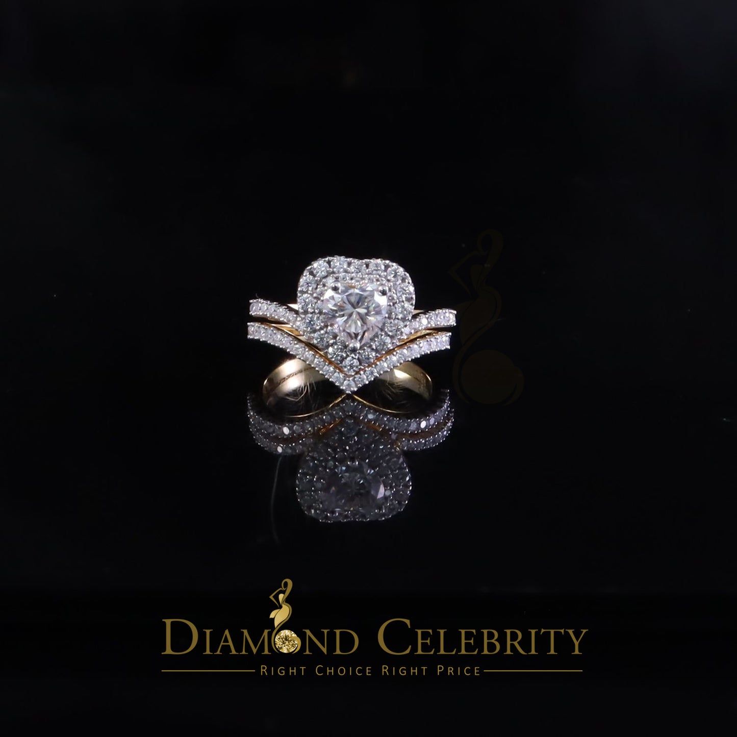 DiamondCelebritees Silver 1.66ct VVS D Heart Shape Moissanite Women Yellow Bridal Heart Ring SZ7