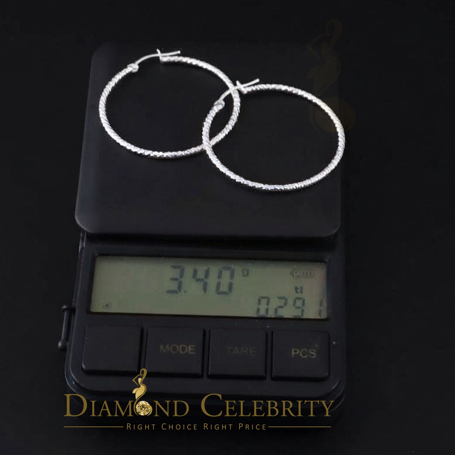 925 Sterling Silver Diamond-Cut Shimmering Honeycomb Textured 39mm Hoop Earrings