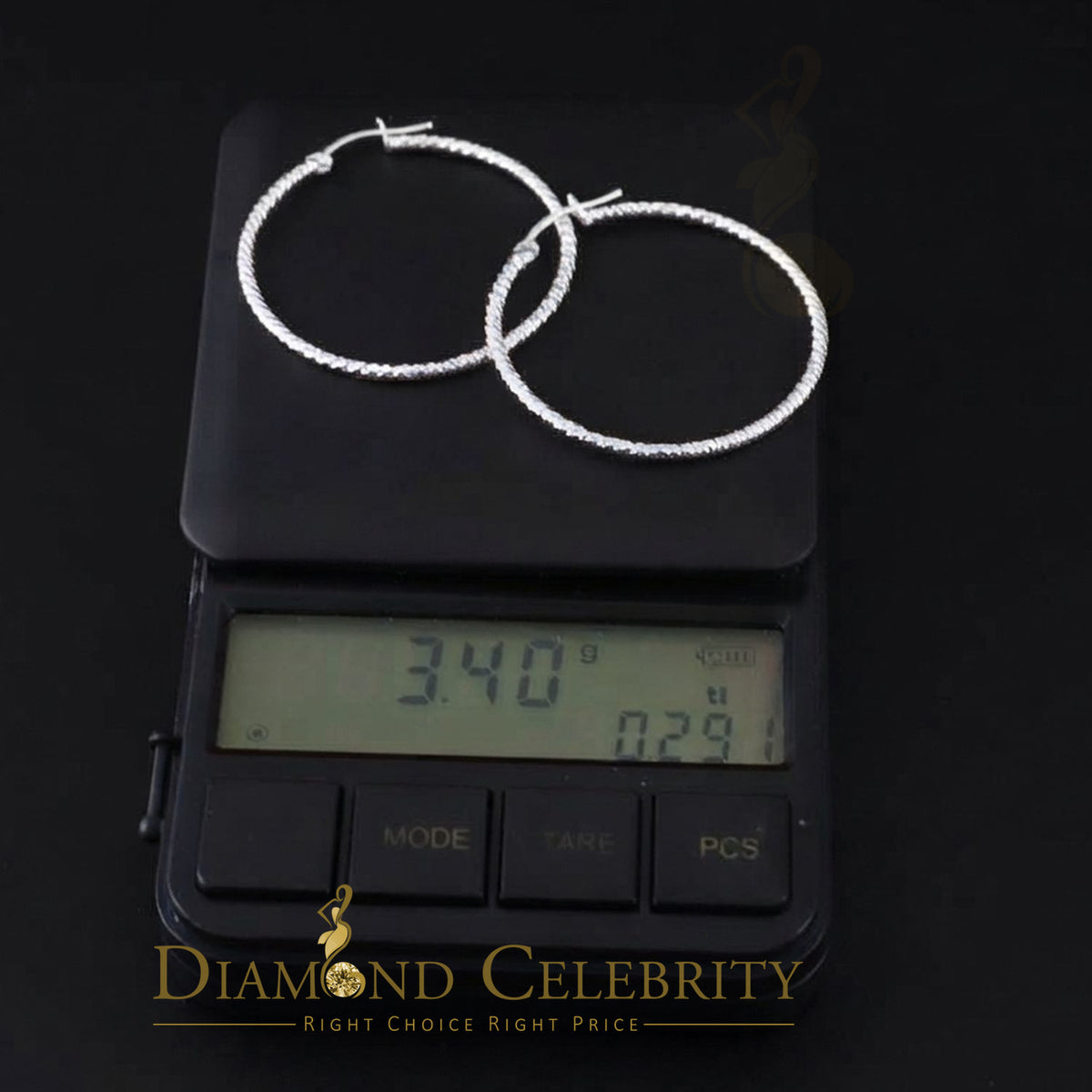 925 Sterling Silver Diamond-Cut Shimmering Honeycomb Textured 39mm Hoop Earrings