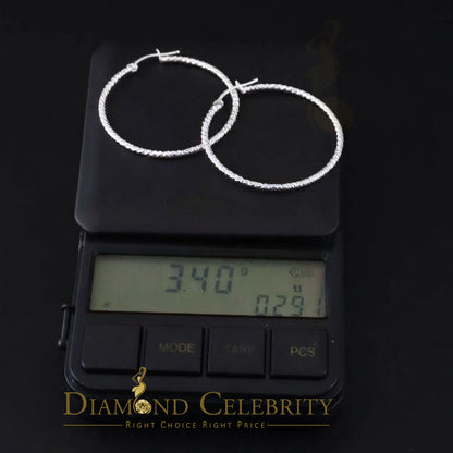 925 Sterling Silver Diamond-Cut Shimmering Honeycomb Textured 39mm Hoop Earrings