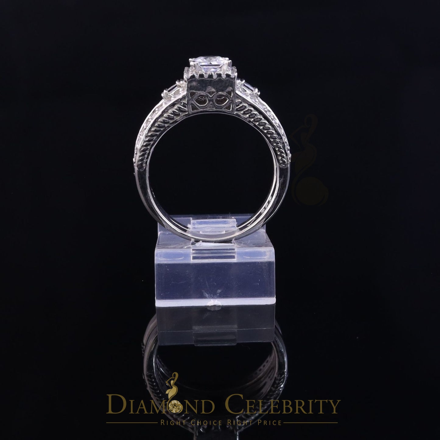 DiamondCelebritees White Sterling Silver Square Cubic Zirconia 1.11ct Womens Fashion Ring Size 7