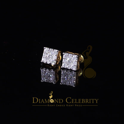 DiamondCelebritees Real Moissanite Stud Square Earrings 10k Real Yellow Gold 1.00ct VVS 'D' Color