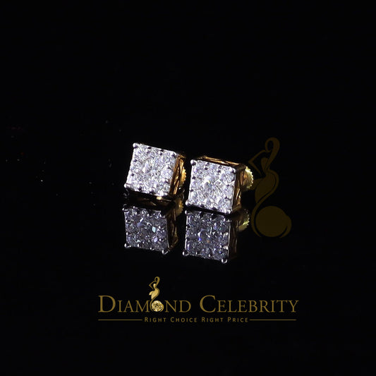 DiamondCelebritees Real Moissanite Stud Square Earrings 10k Real Yellow Gold 1.00ct VVS 'D' Color