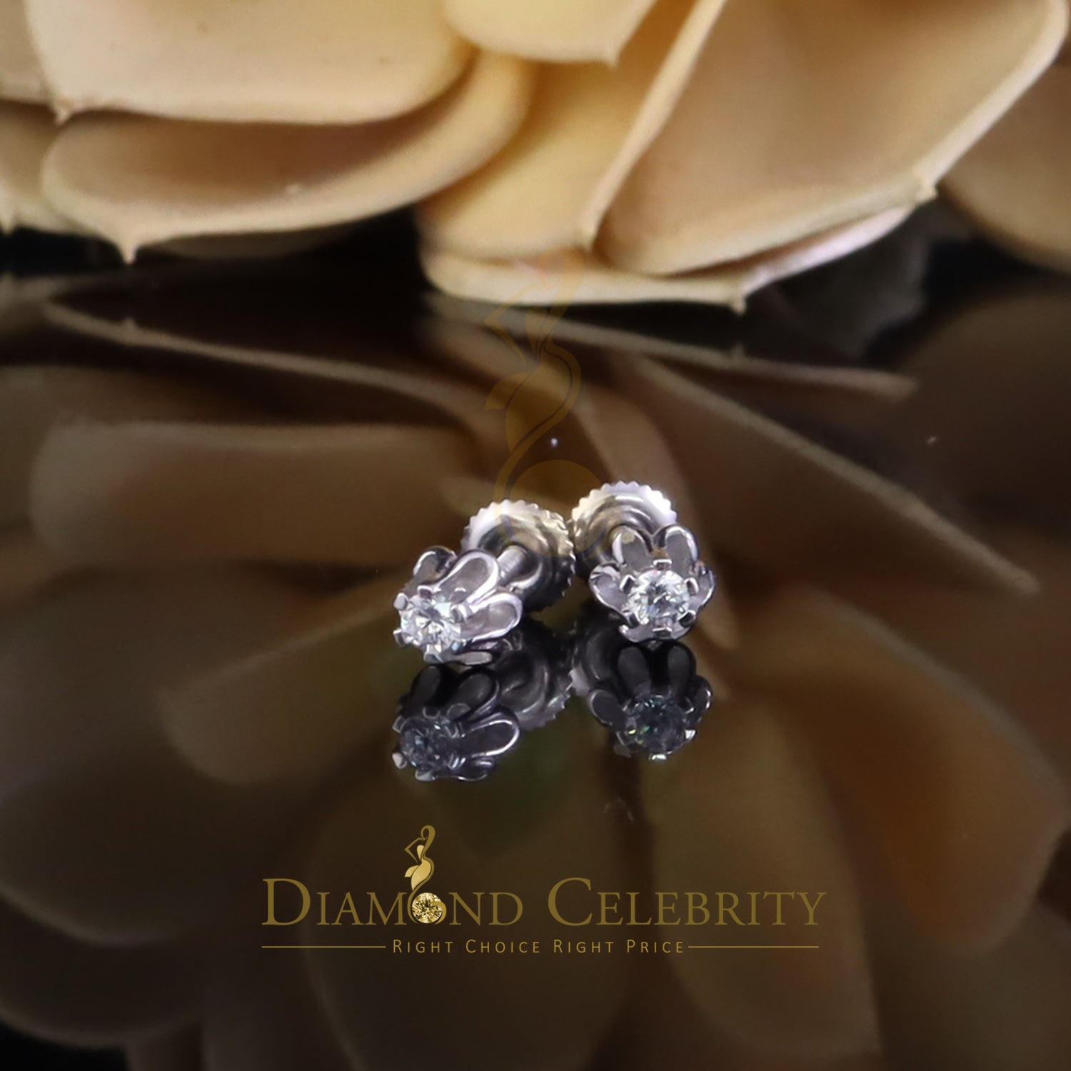 DiamondCelebritees  0.10ct Silver Cubic Zirconia European cut White Buttercup Stud Earings Women's