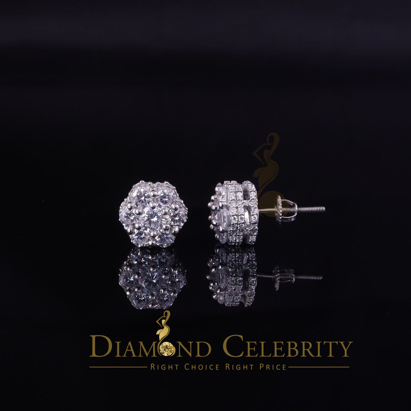 DiamondCelebritees  2.00ct Cubic Zirconia 925 White Silver Sterling Hip Hop Floral Women's Earrings