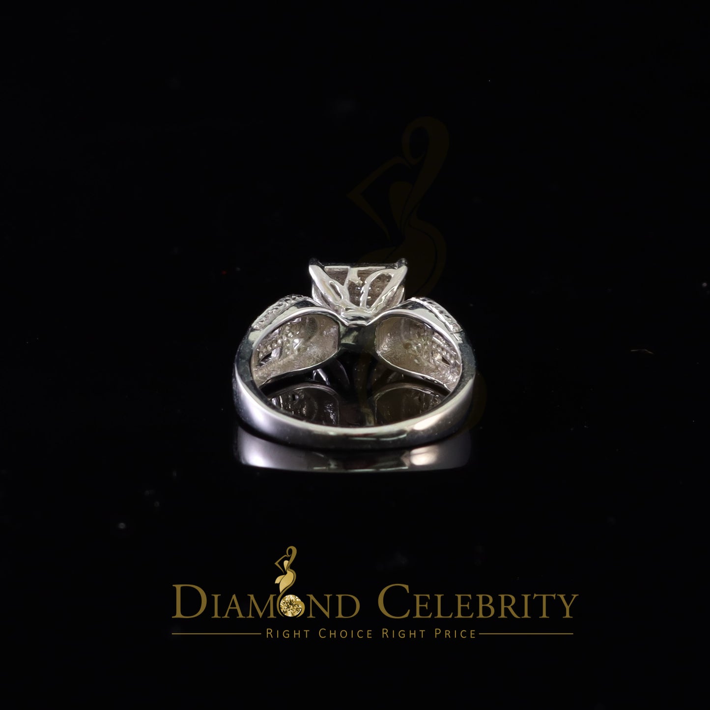DiamondCelebritees 0.10CT Real Diamond 925 White Silver Engagement Womens Square Ring SZ 7