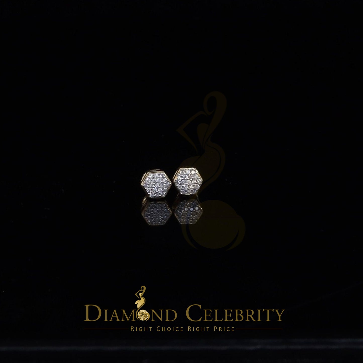 DiamondCelebritees  925 Yellow Silver 0.38ct Cubic Zirconia Women's & Men Hip Hop Hexagon Earrings