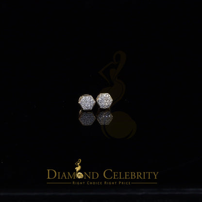 DiamondCelebritees  925 Yellow Silver 0.38ct Cubic Zirconia Women's & Men Hip Hop Hexagon Earrings