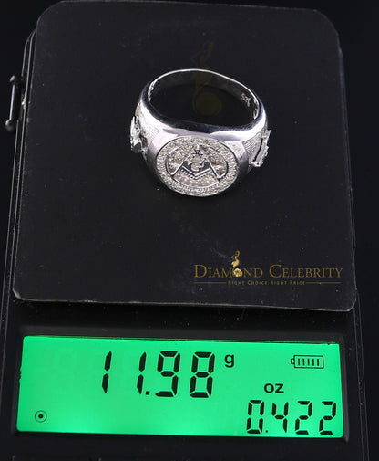 DiamondCelebritees 925 White Silver Masonic 0.50 CT Real Diamond Men's Engagement Big Ring Size 12