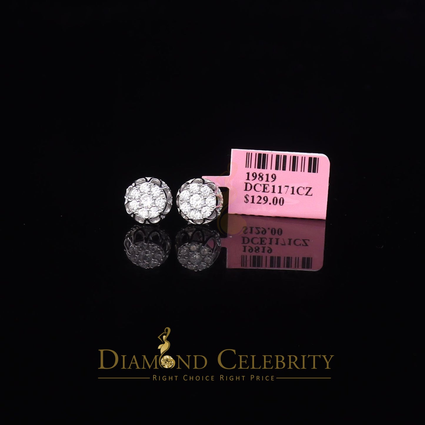 DiamondCelebritees  1.14ct Cubic Zirconia 925 White Silver Women's & Men's Hip Hop Flower Earrings
