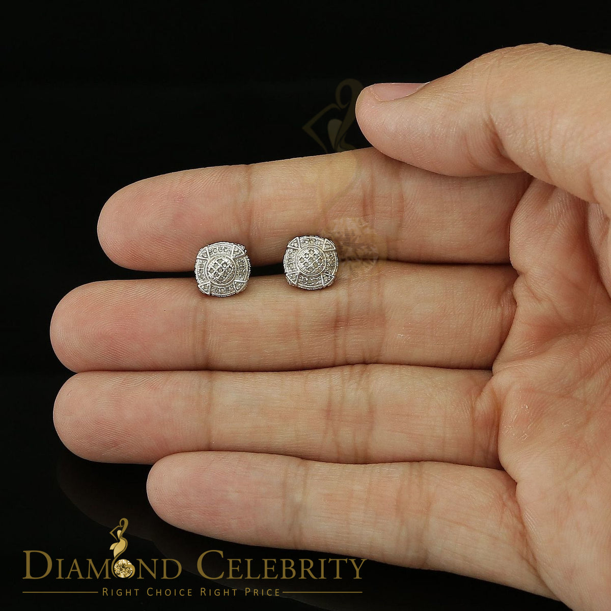 DiamondCelebritees  925 Sterling White Silver 0.25ct Diamond For Women's/ Men's Circle Stud Earrings