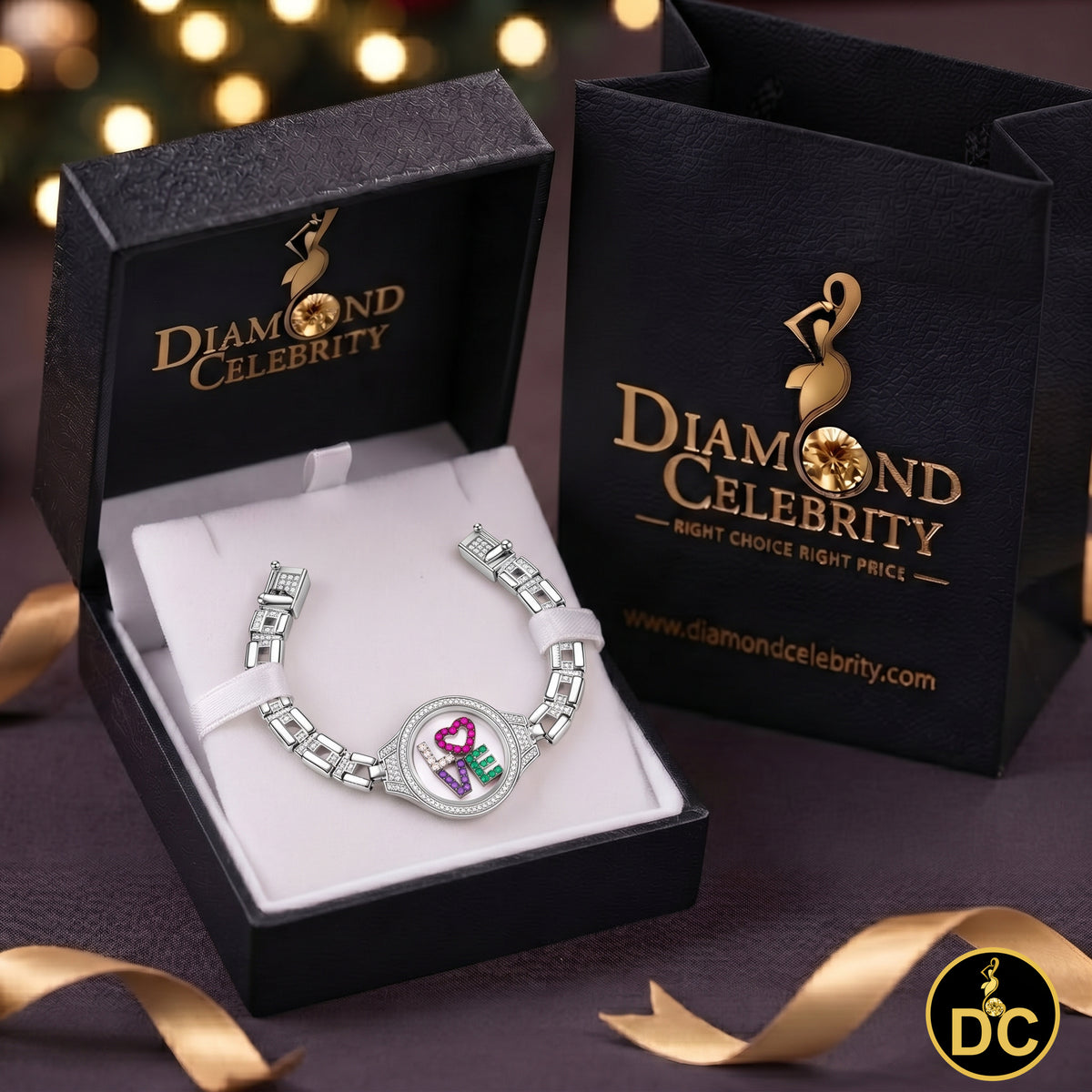 Diamondcelebritees 925 Sterling Silver White Bracelet Iced Out Floating Love Cubic Zirconia Size 7