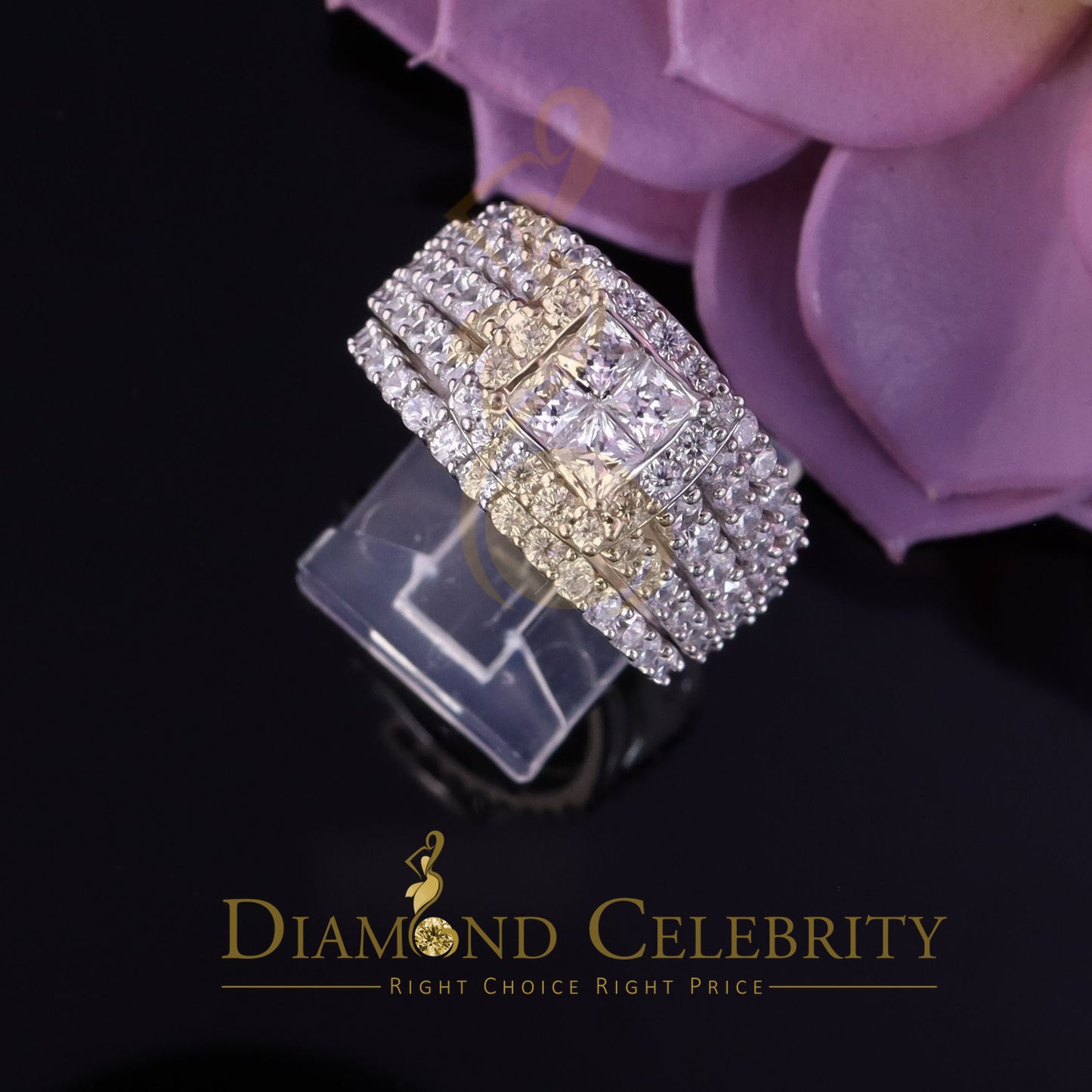 DiamondCelebritees 6.56ct Cubic Zirconia White 925 Silver Wedding 3PC Bridal Womens Ring Size 8