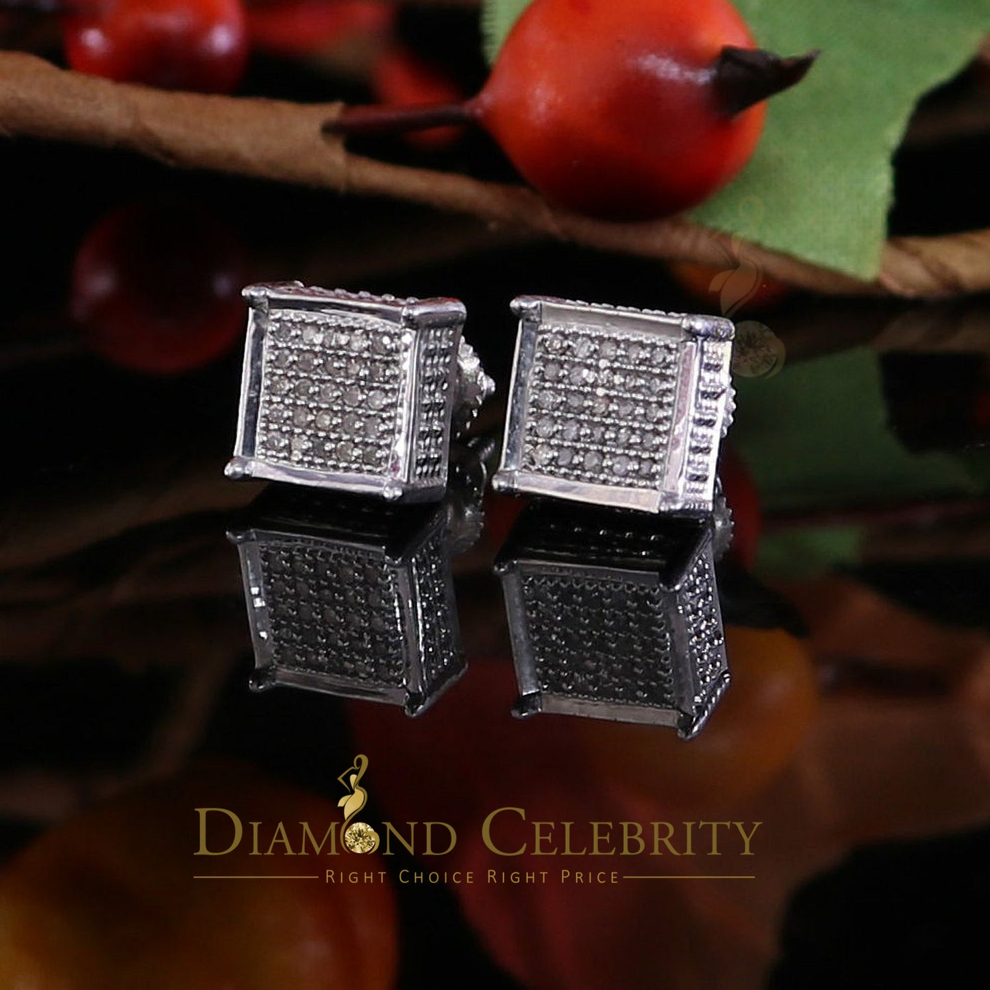 DiamondCelebritees 925 Sterling Silver 0.15ct Real Diamond For Women's & Men's White Stud Earrings
