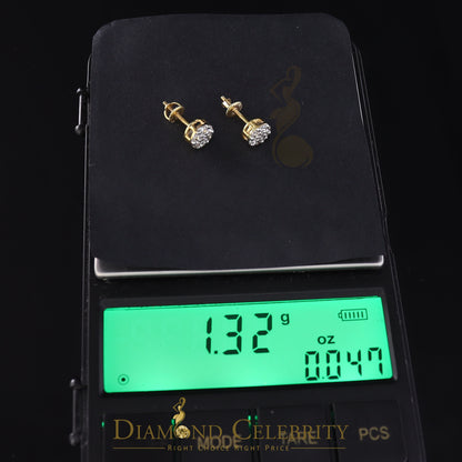 DiamondCelebritees 0.50 CT Real Diamond with 10K Real Yellow Gold with Round Stud Earrings