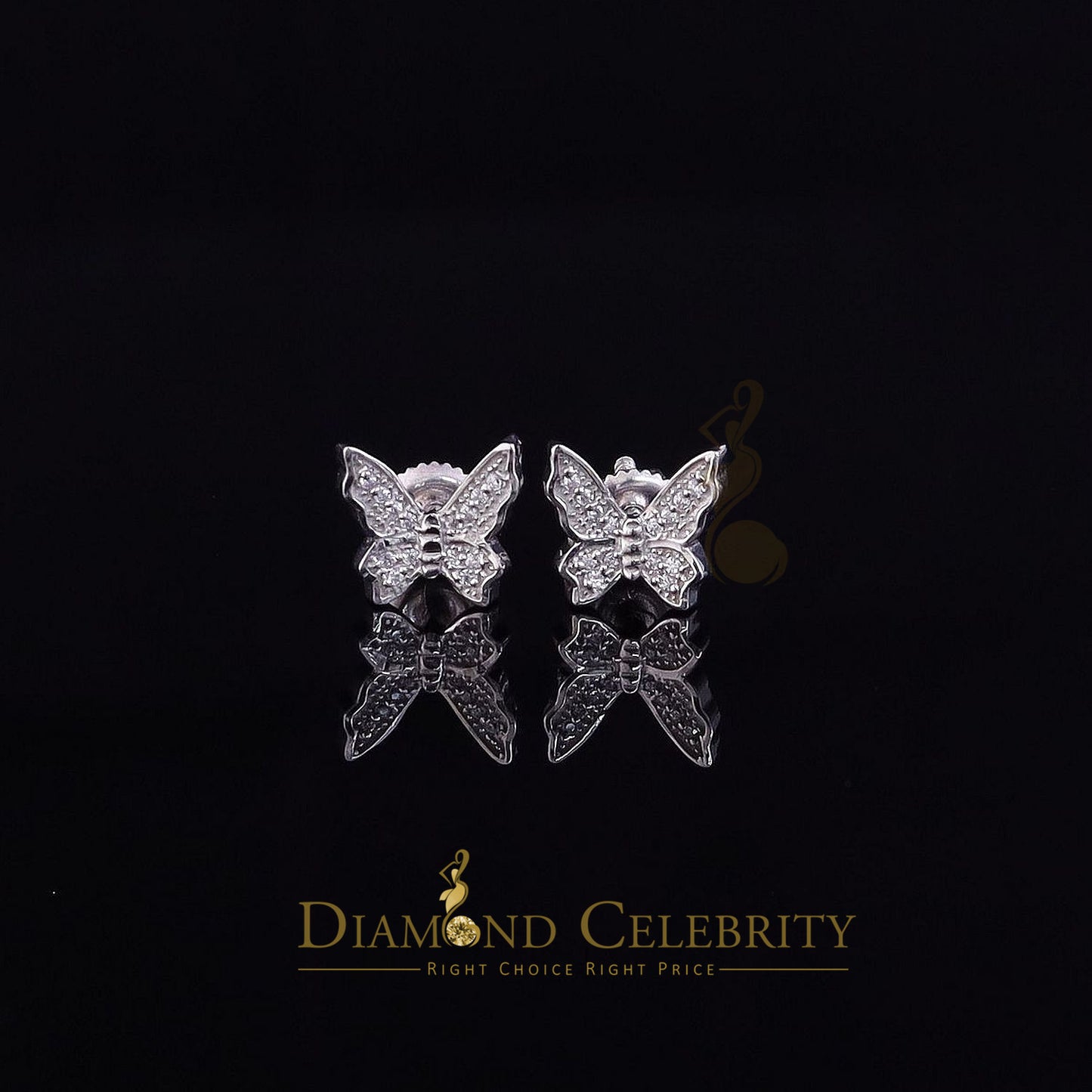 DiamondCelebritees  Women's 0.17ct Cubic Zirconia Butterfly Stud Earrings White 925 Sterling Silver