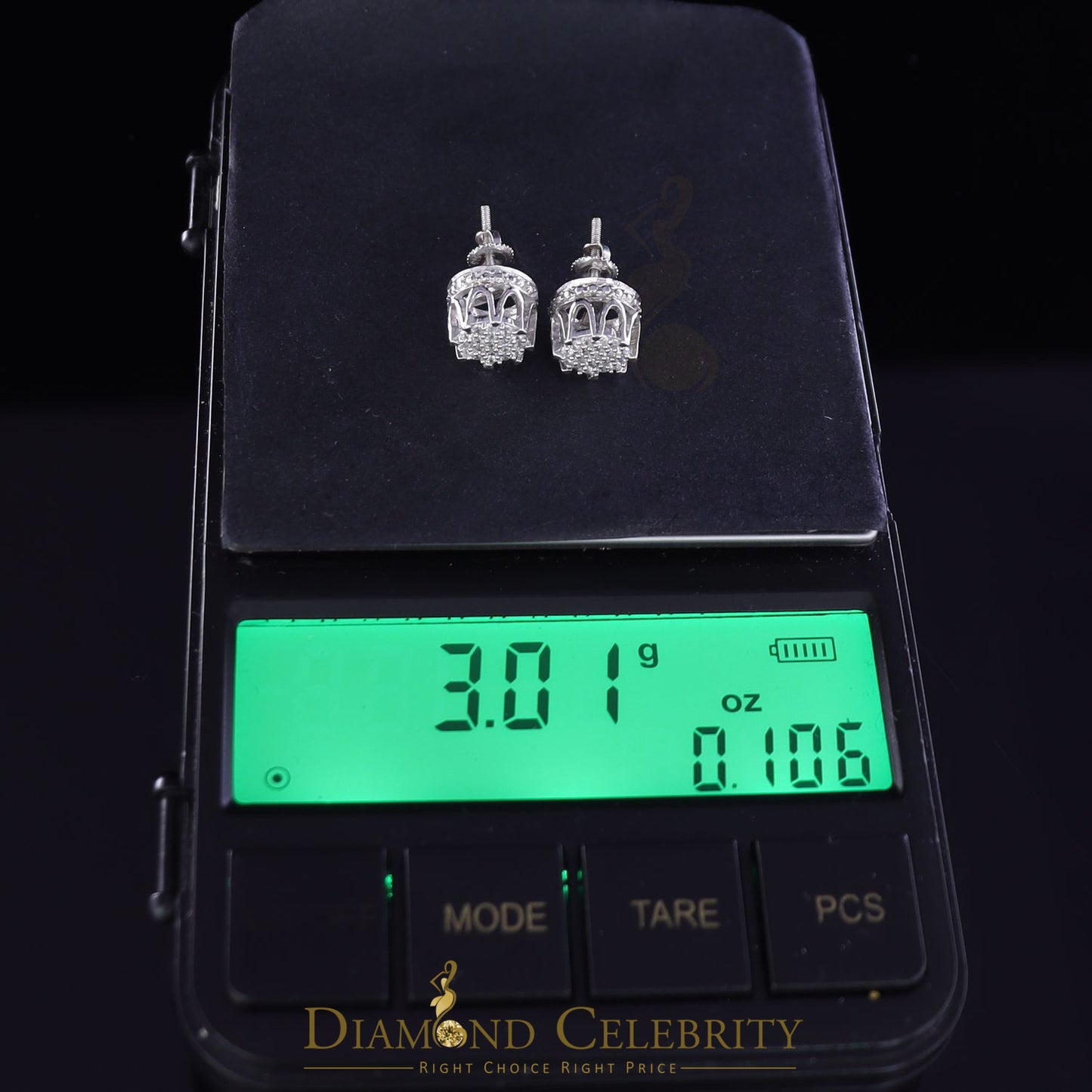 DiamondCelebritees  925 White Sterling Silver 0.58ct Cubic Zirconia Women's Hip Hop Flower Earrings