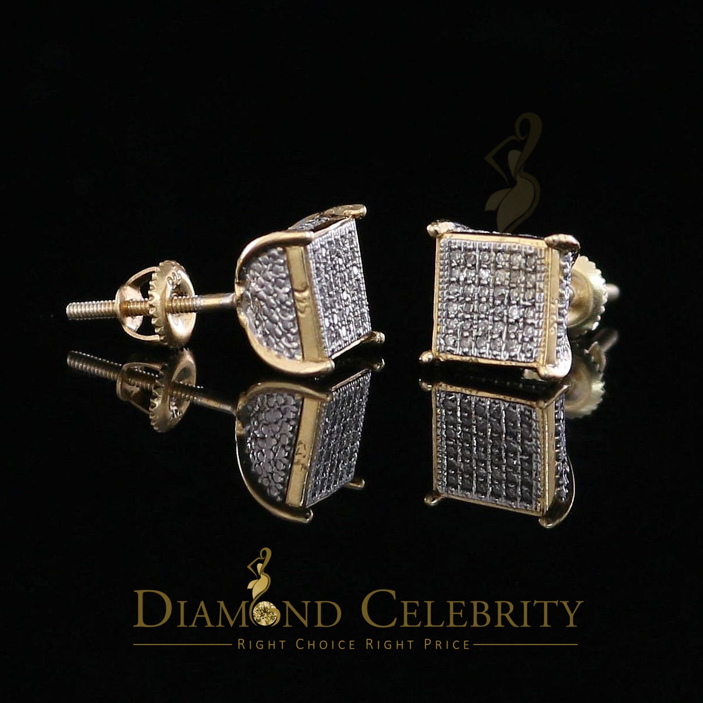DiamondCelebritees 0.20ct Diamond Collection Yellow 925 Sterling Silver Women & Men Square Earrings