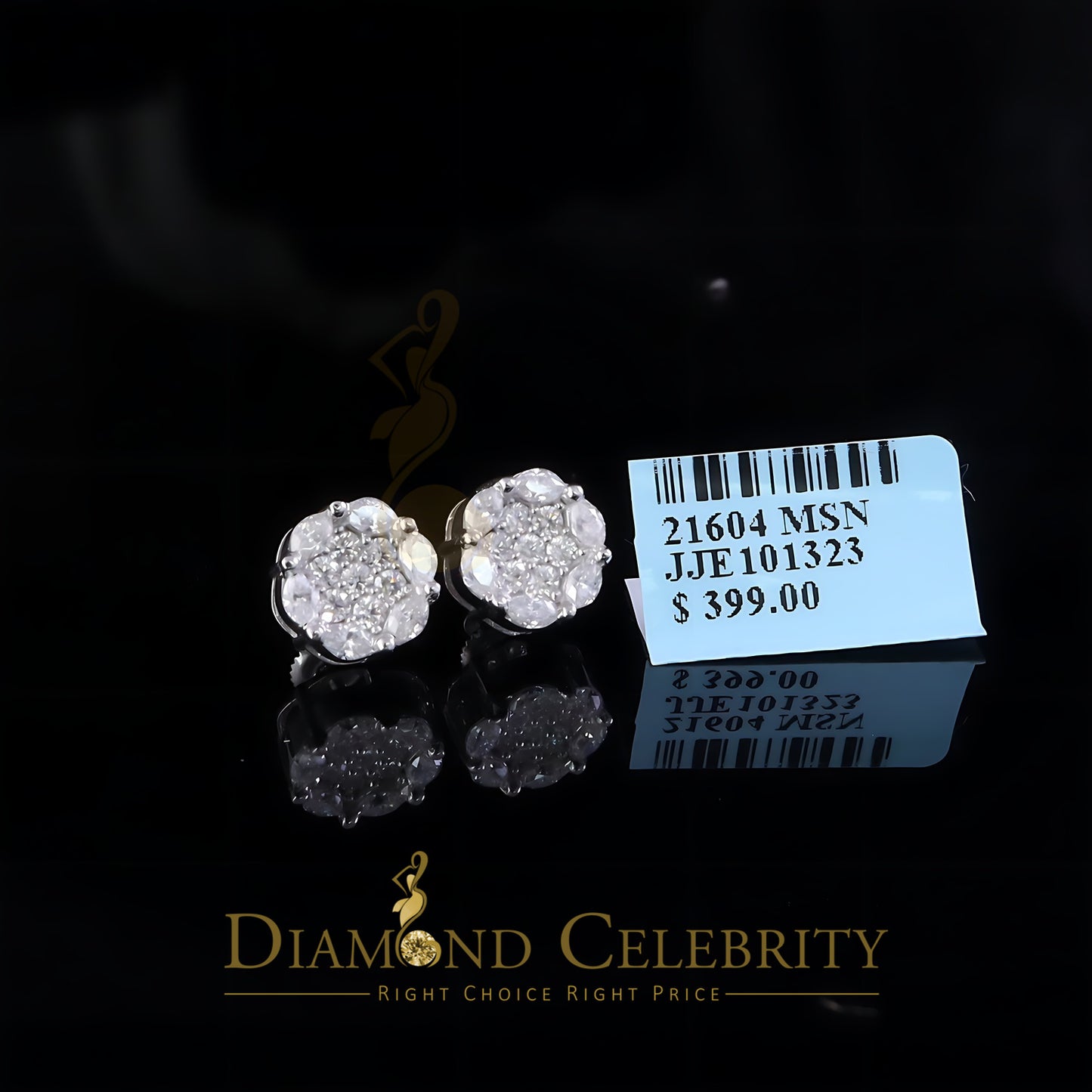 Diamondcelebritees 925 Moissanite White flower 1.00ct Silver Women's Marquise Stud Earrings VVS' D