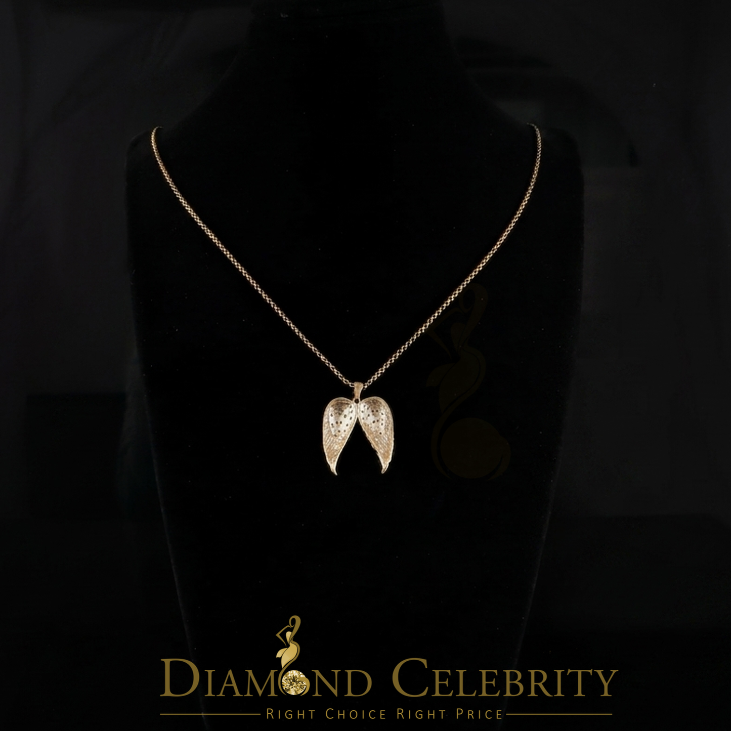 DiamondCelebritees  0.15ct Genuine Diamond Stones Angel Wings 925 Sterling Silver Yellow Pendant