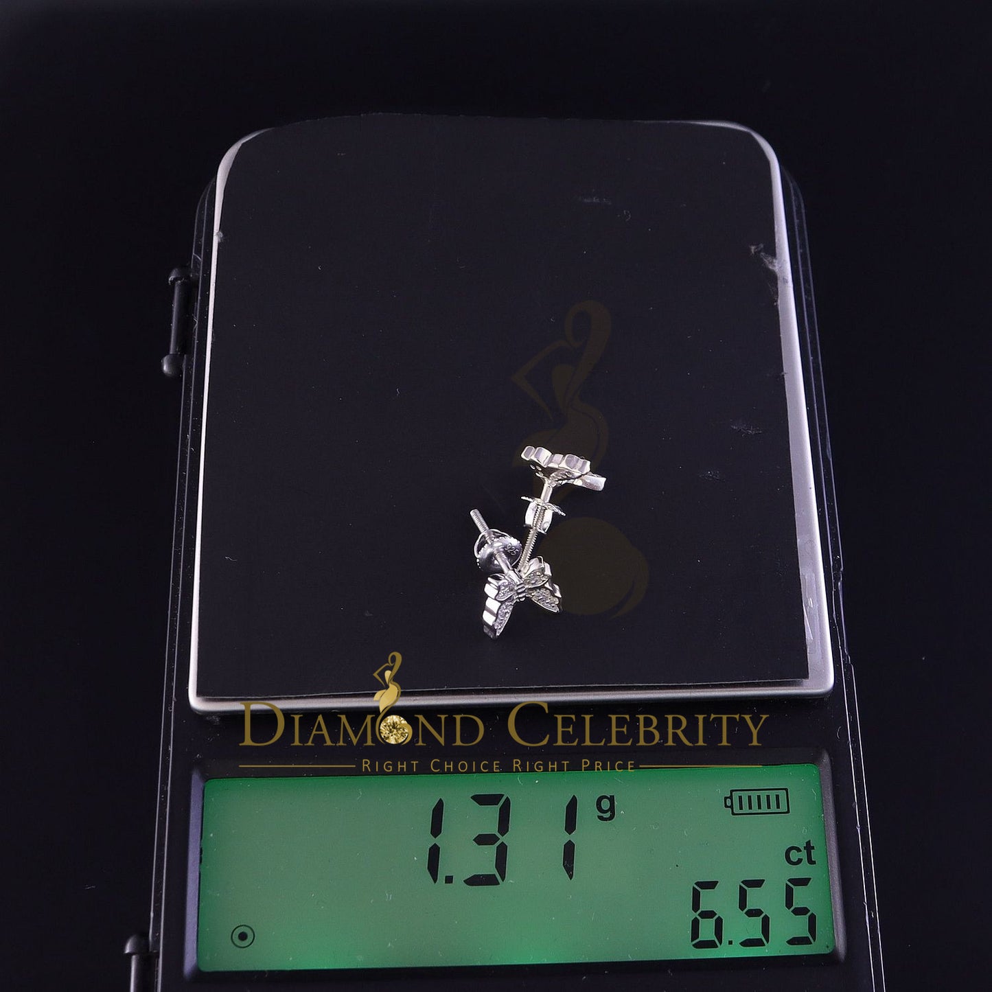 DiamondCelebritees Men's & Women 0.10ct Real Diamond Stud Butterfly Earrings in White 925 Silver