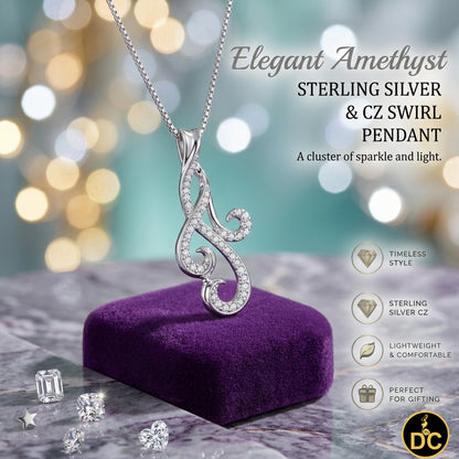 DiamondCelebritees 925 Sterling Silver 0.41ct Pave CZ Scroll White Flowing Swirl Fashion Pendant