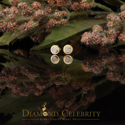 DiamondCelebritees 10K Real Yellow Gold with Real 0.05ct Diamonds Round Women's & Men's Earrings