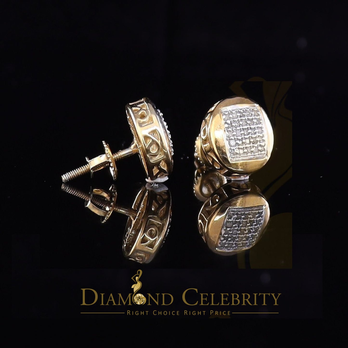 DiamondCelebritees 0.15ct Real Diamond 925 Sterling Silver Yellow For Women's & Men's Round Earring