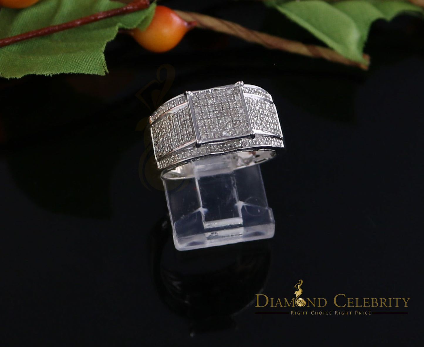 DiamondCelebritees 0.33 CT Real Diamond 925 Sterling White Silver Shine Womens Square Ring Size 7
