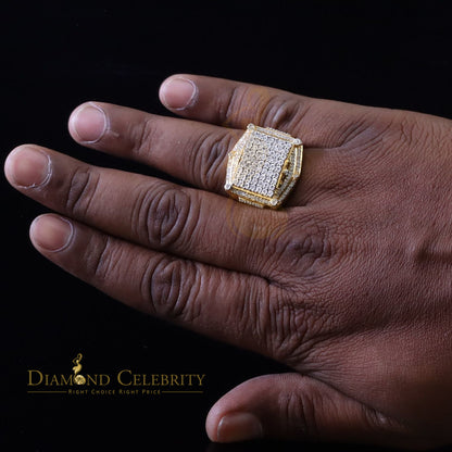 0.66ct Men's Real Diamond 925 Yellow Silver Big Mirage Set Square Rings Size 10