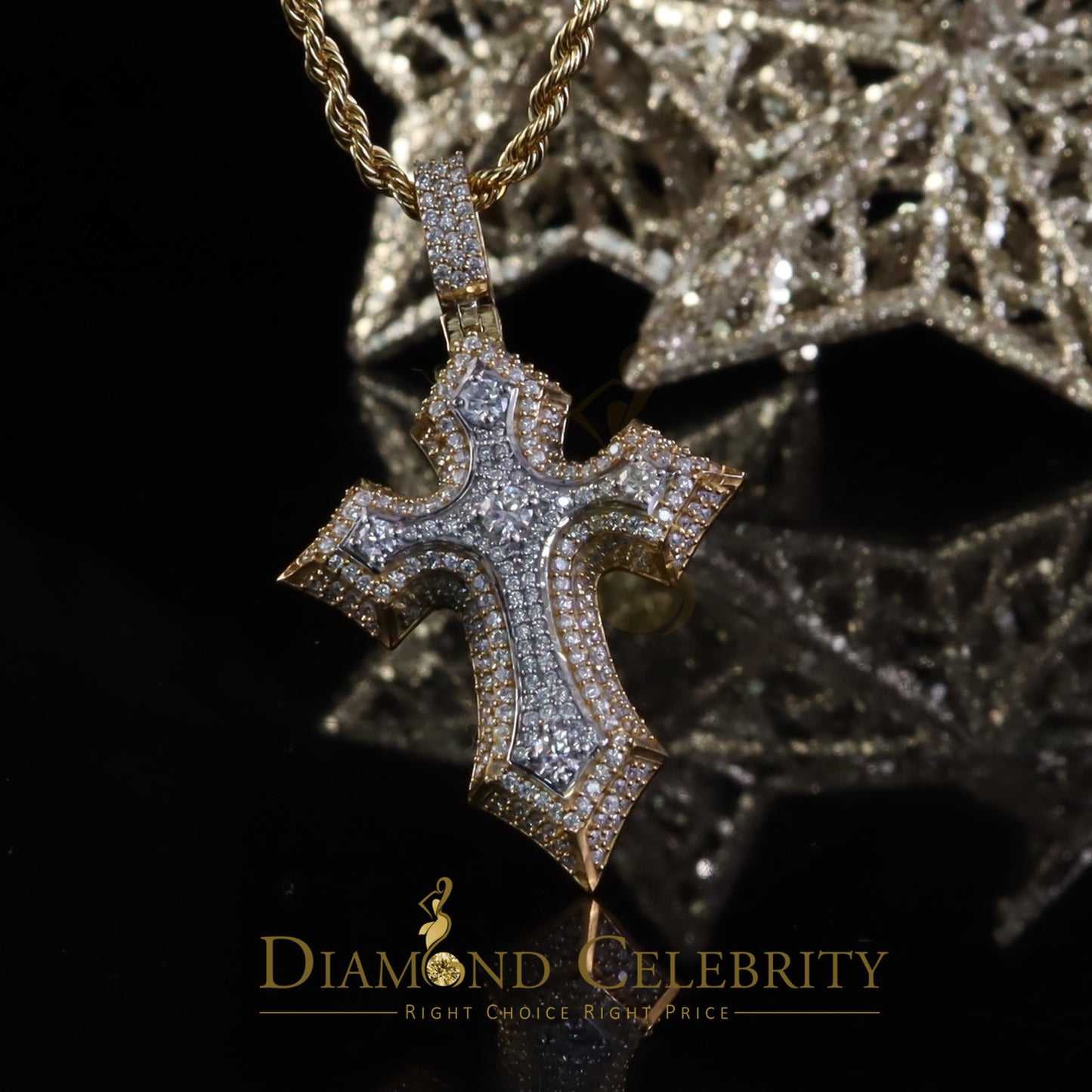 Diamondcelebritees Yellow Sterling Silver Charm Cross Pendant Men & Women 2.50ct VVS D Moissanite