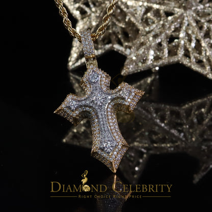 Diamondcelebritees Yellow Sterling Silver Charm Cross Pendant Men & Women 2.50ct VVS D Moissanite