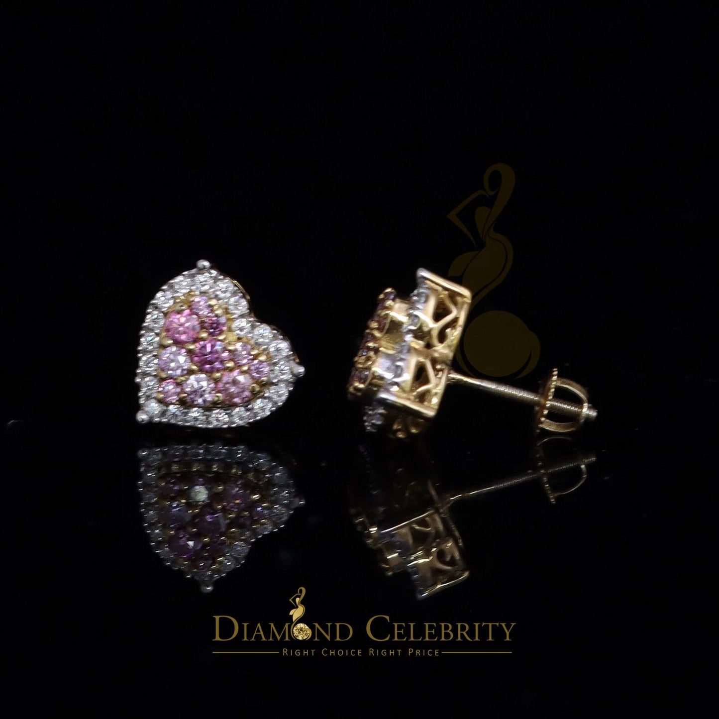 Diamondcelebritees Men's/Women's 925 Silver Yellow 1.00ct VVS 'D' Pink Moissanite 3D Heart Earrings