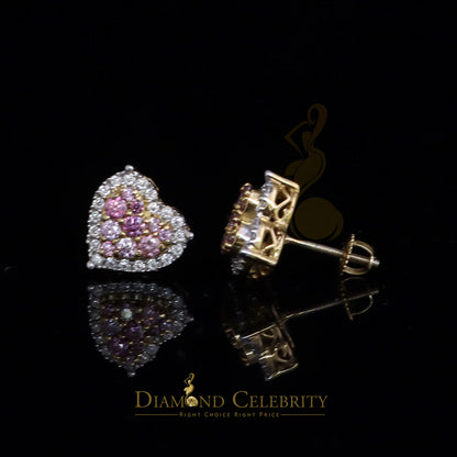 Diamondcelebritees Men's/Women's 925 Silver Yellow 1.00ct VVS 'D' Pink Moissanite 3D Heart Earrings