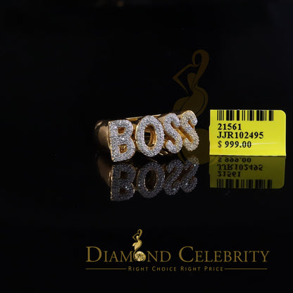 DiamondCelebritees Stylish "BOSS" 925 Silver Yellow 0.50ct Micro Real Diamond Men's Band Ring SZ 8