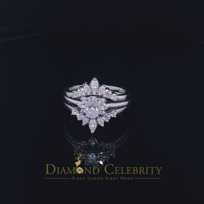 DiamondCelebritees 925 Silver White 1.25ct VVS D Oval Solitaire Moissanite Bridal Guard Rings SZ 7